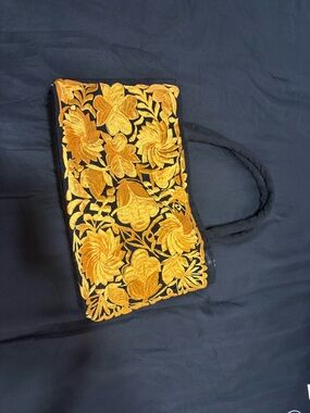 Black and Gold Floral Embroidered Women's Tote Bag